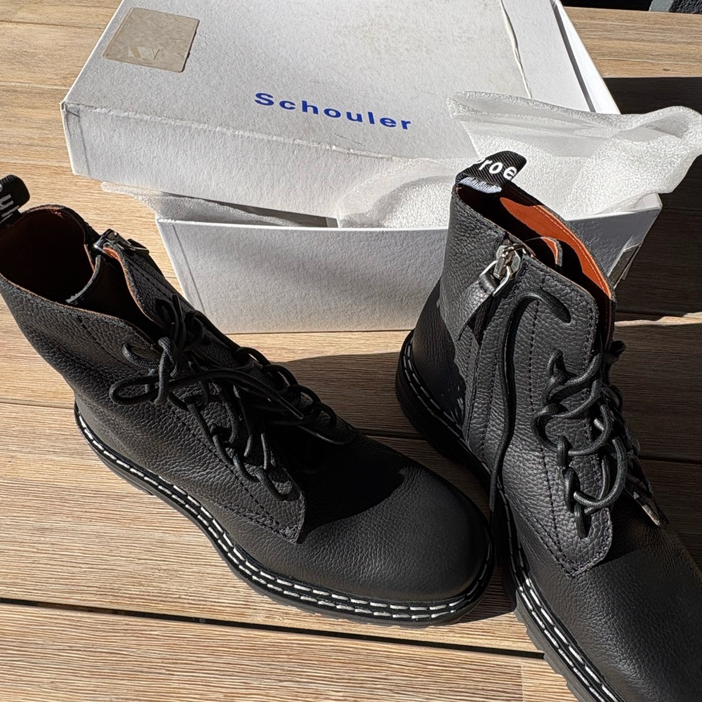 Proenza Schouler Black Lace Up Combat Boots